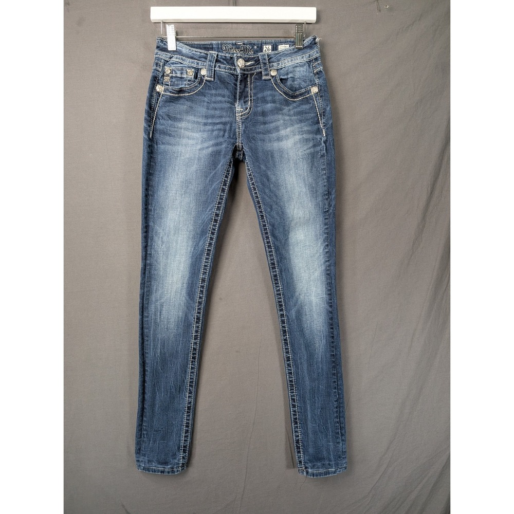 Miss‎ Me Standard Skinny Jeans Womens 26 Blue Embellished Pocket Denim